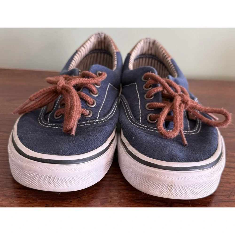 Vans Shoes Mens 6.5 Woman's 8 Blue Canvas Low Top Nautical Boat Deck‎ Sneakers